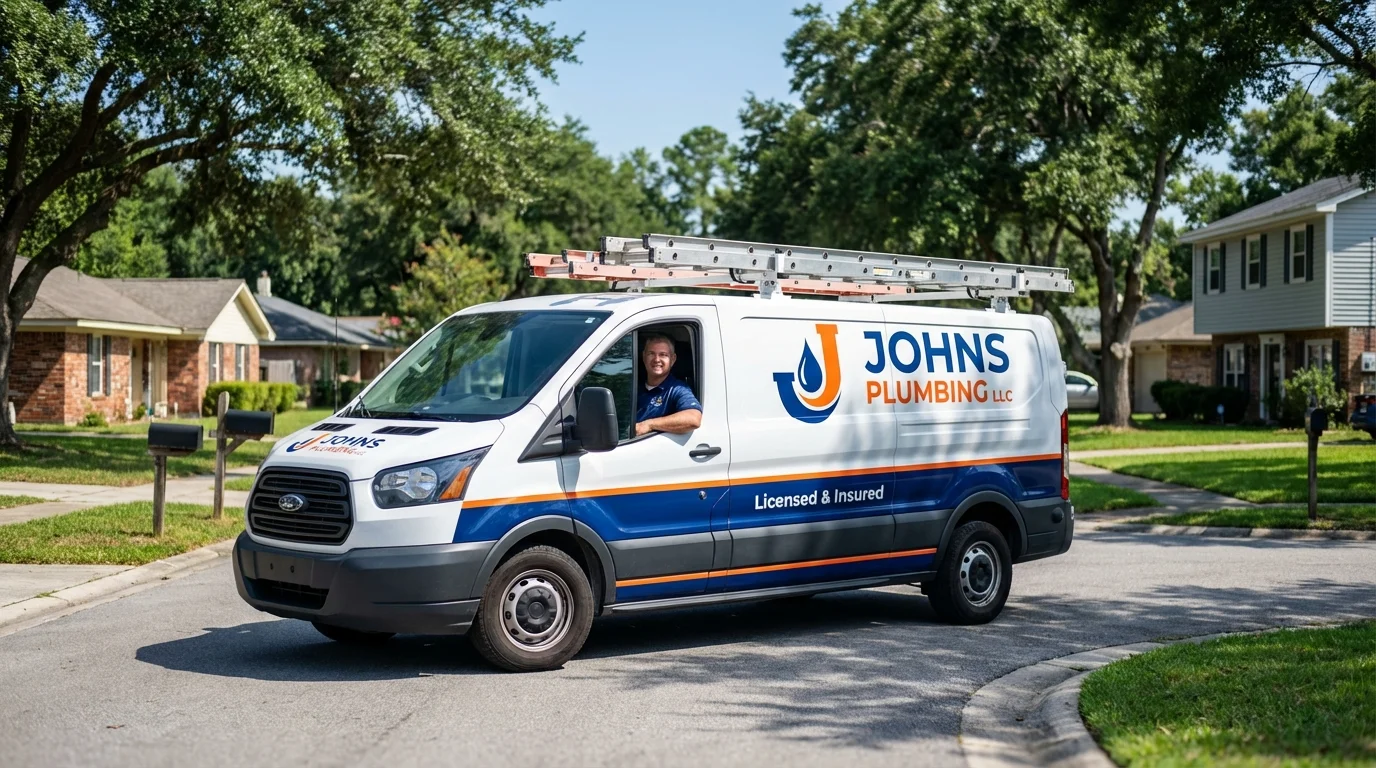Johns Plumbing LLC service van in West Liberty, OH