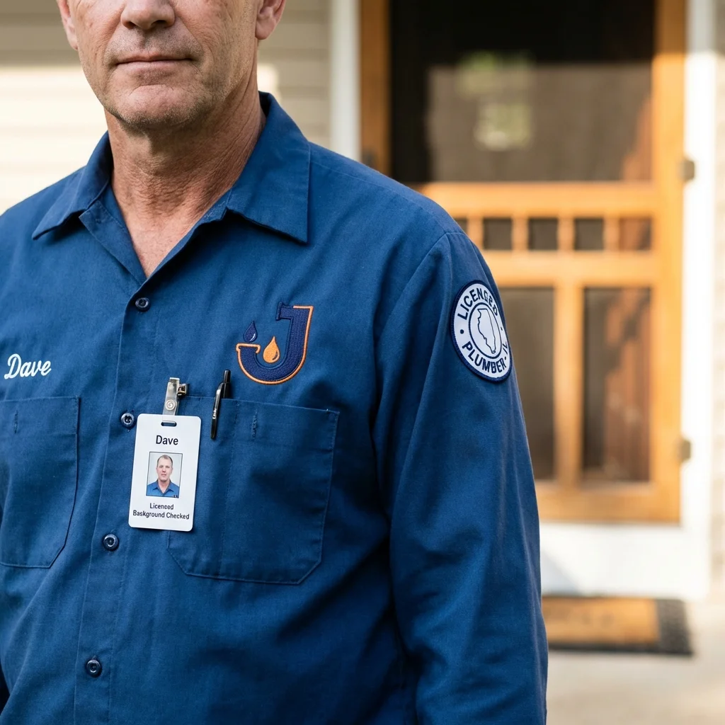 Licensed plumber showing ID badge in West Liberty, OH