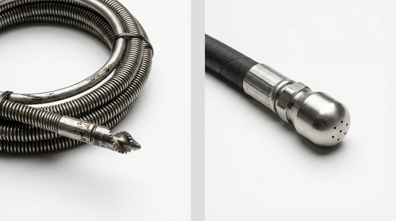 Drain snake cable and hydro jetting nozzle used for drain cleaning in West Liberty, OH