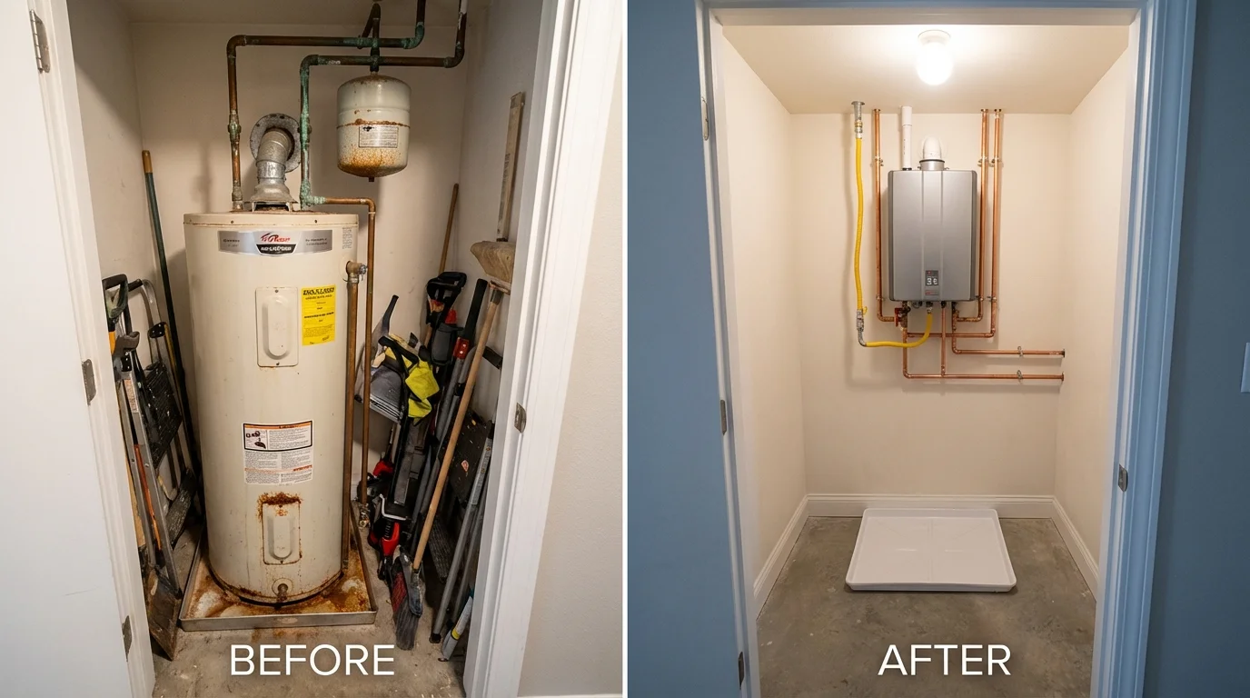 Tank water heater versus wall-mounted tankless unit comparison for West Liberty, OH homeowners